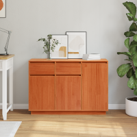 Produktbild för Sideboard med låda Vaxbrun 110 x 34 x 75 cm Massiv furu