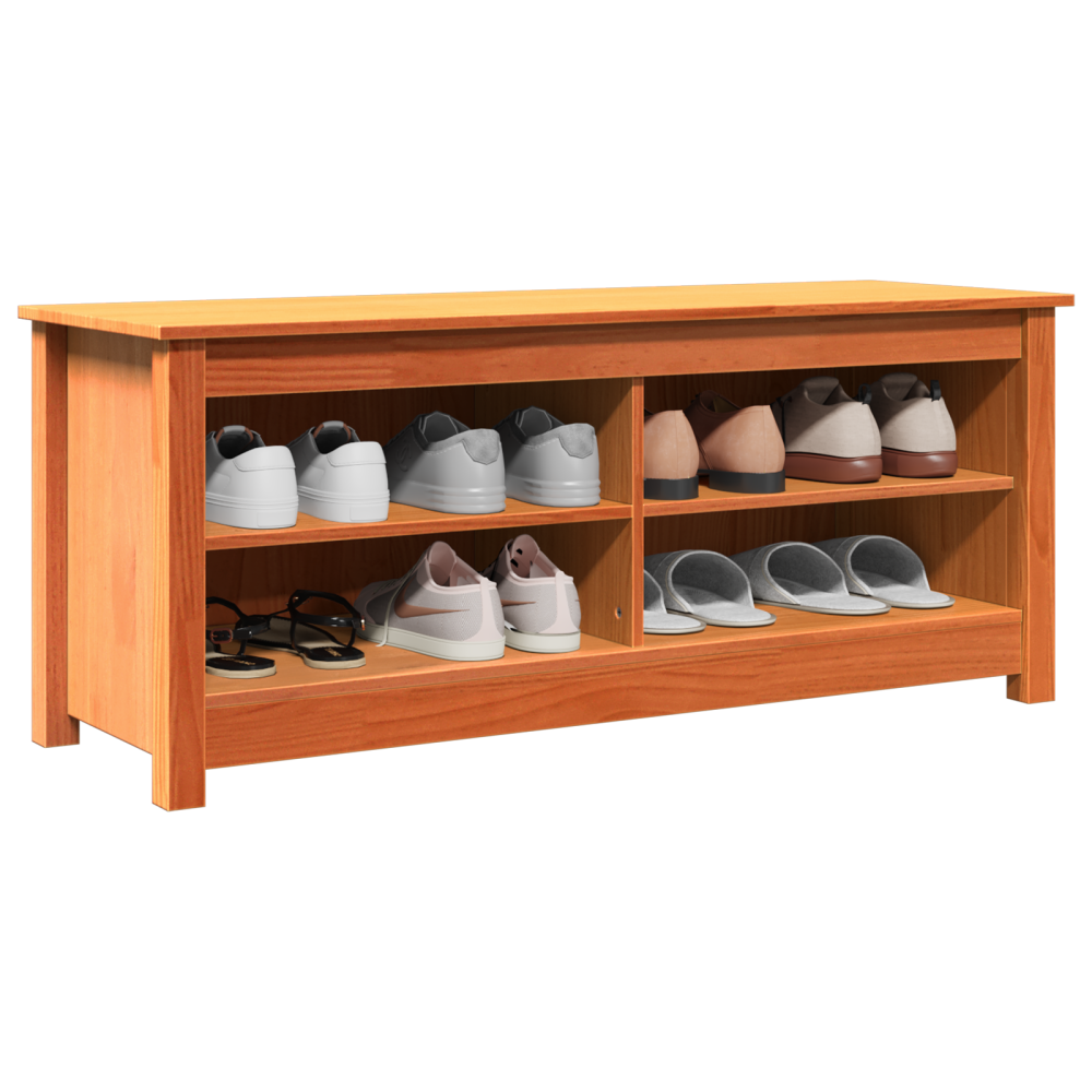 Produktbild för Förvaringsbänk med hylla Vaxbrun 110 x 38 x 45,5 cm Massiv furu