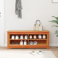 Produktbild för Förvaringsbänk med hylla Vaxbrun 110 x 38 x 45,5 cm Massiv furu