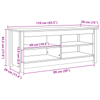 Produktbild för Förvaringsbänk med hylla Vaxbrun 110 x 38 x 45,5 cm Massiv furu
