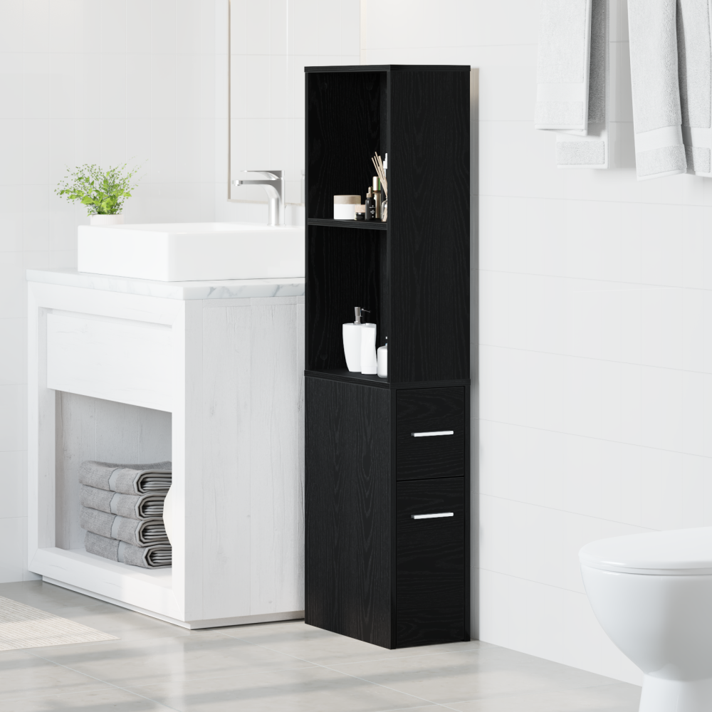 Produktbild för Badrumsmöbelset Svart Ek 22 x 41 x 135 cm Konstruerat trä