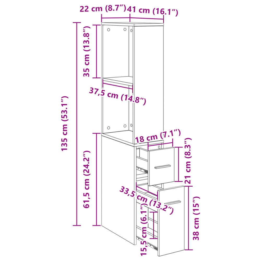 Produktbild för Badrumsmöbelset Svart Ek 22 x 41 x 135 cm Konstruerat trä