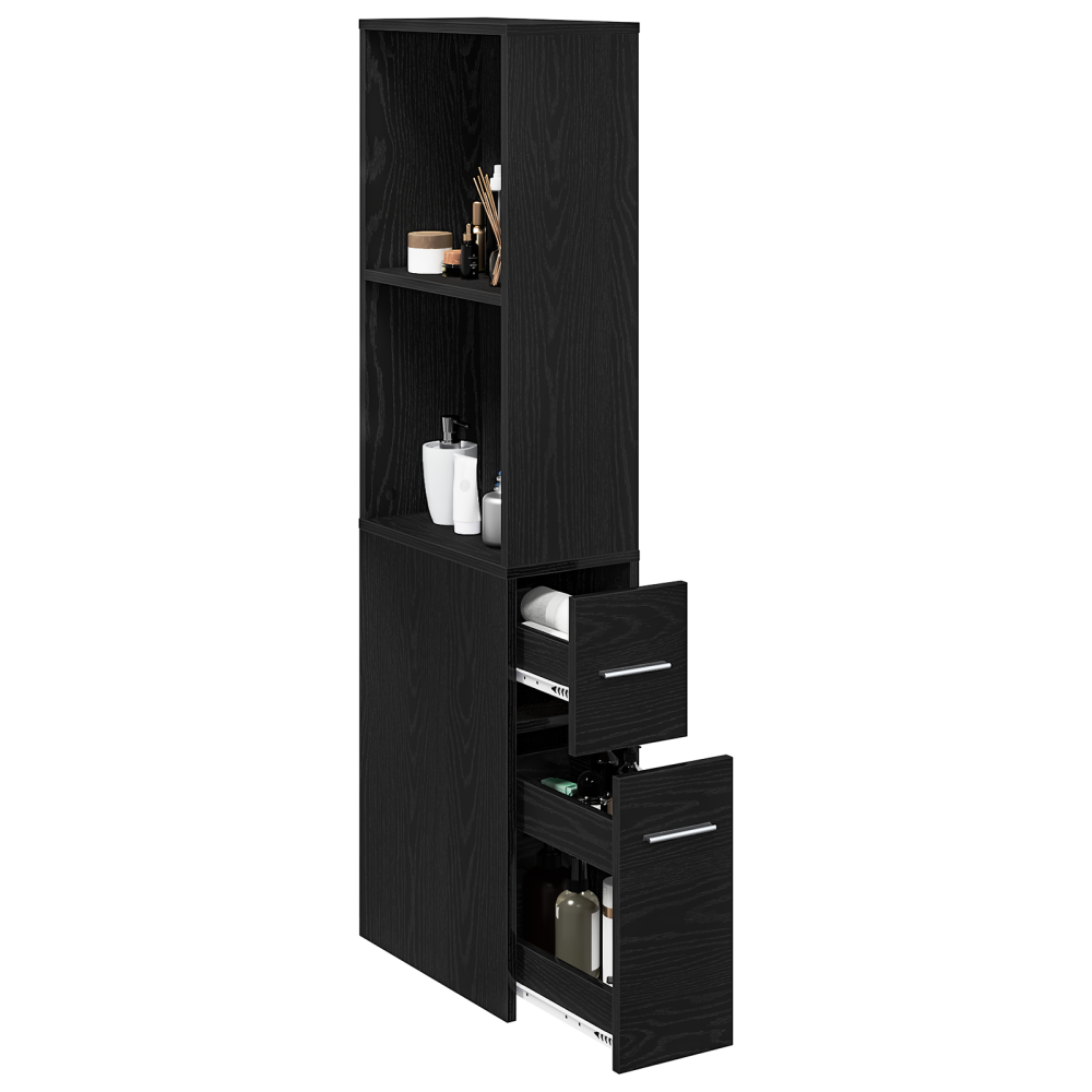 Produktbild för Badrumsmöbelset Svart Ek 22 x 41 x 135 cm Konstruerat trä
