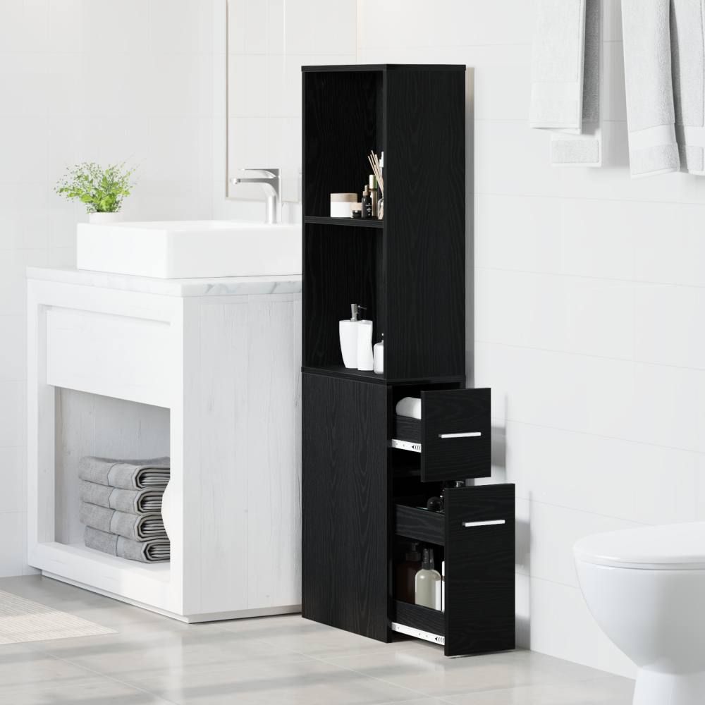Produktbild för Badrumsmöbelset Svart Ek 22 x 41 x 135 cm Konstruerat trä