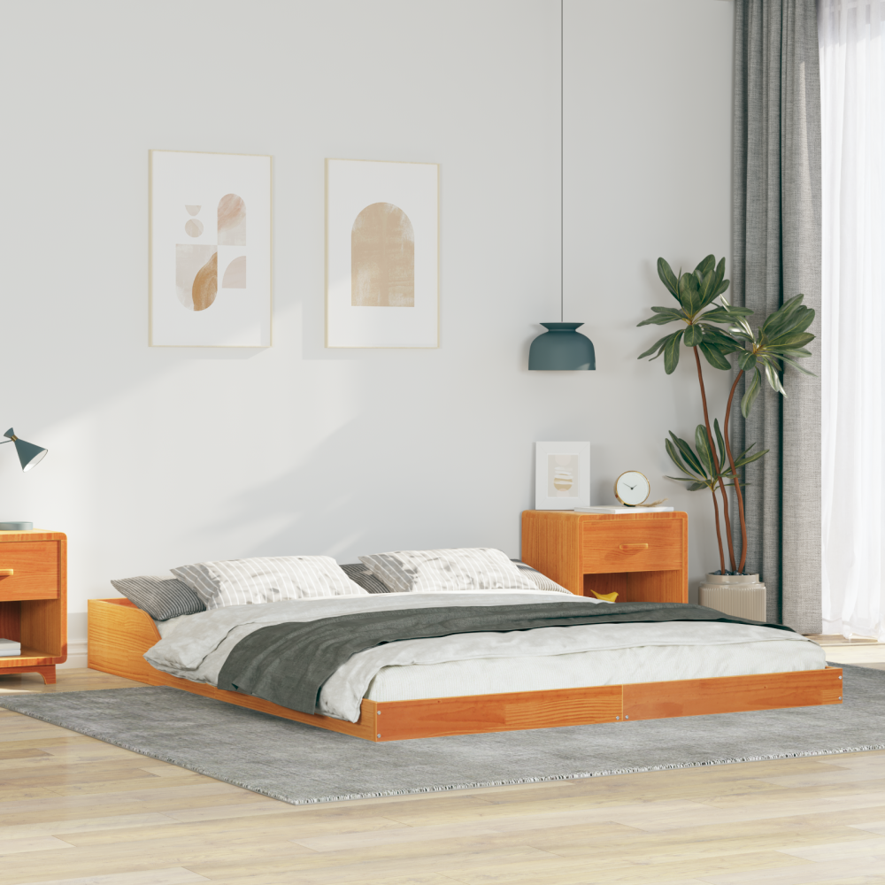 Produktbild för Sängram Vaxbrun 150 x 200 cm Massiv furu