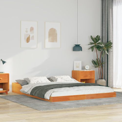 vidaXL Sängram Vaxbrun 150 x 200 cm Massiv furu
