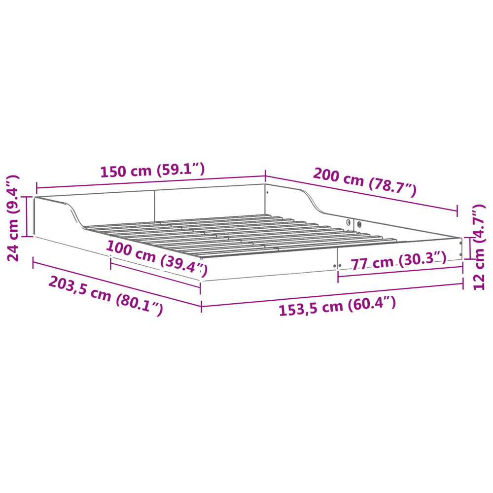 Produktbild för Sängram Vaxbrun 150 x 200 cm Massiv furu