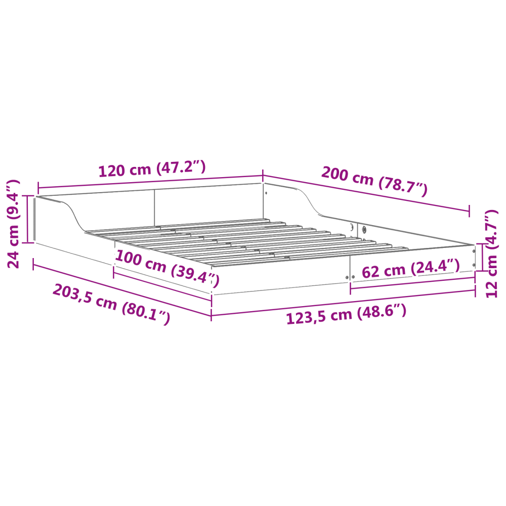 Produktbild för Sängram Vaxbrun 120 x 200 cm Massiv furu