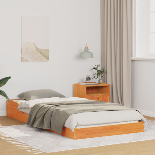 vidaXL Sängram Vaxbrun 90 x 200 cm Massiv furu