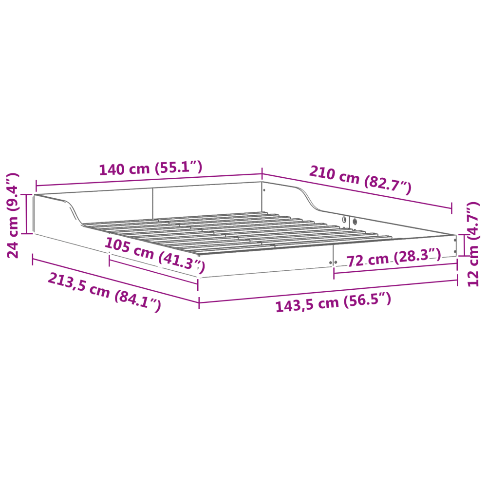 Produktbild för Sängram Brun 140 x 210 cm Massiv furu