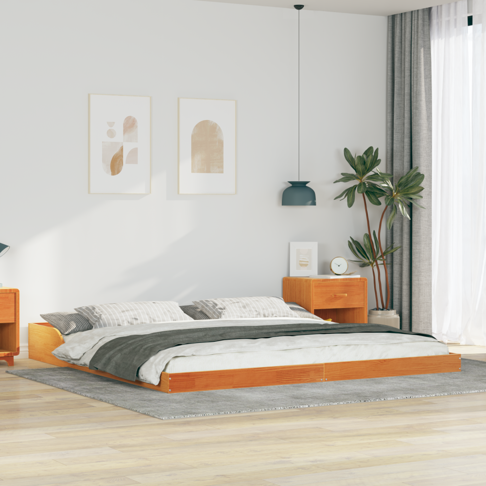 Produktbild för Sängram Vaxbrun 180 x 220 cm Massiv furu