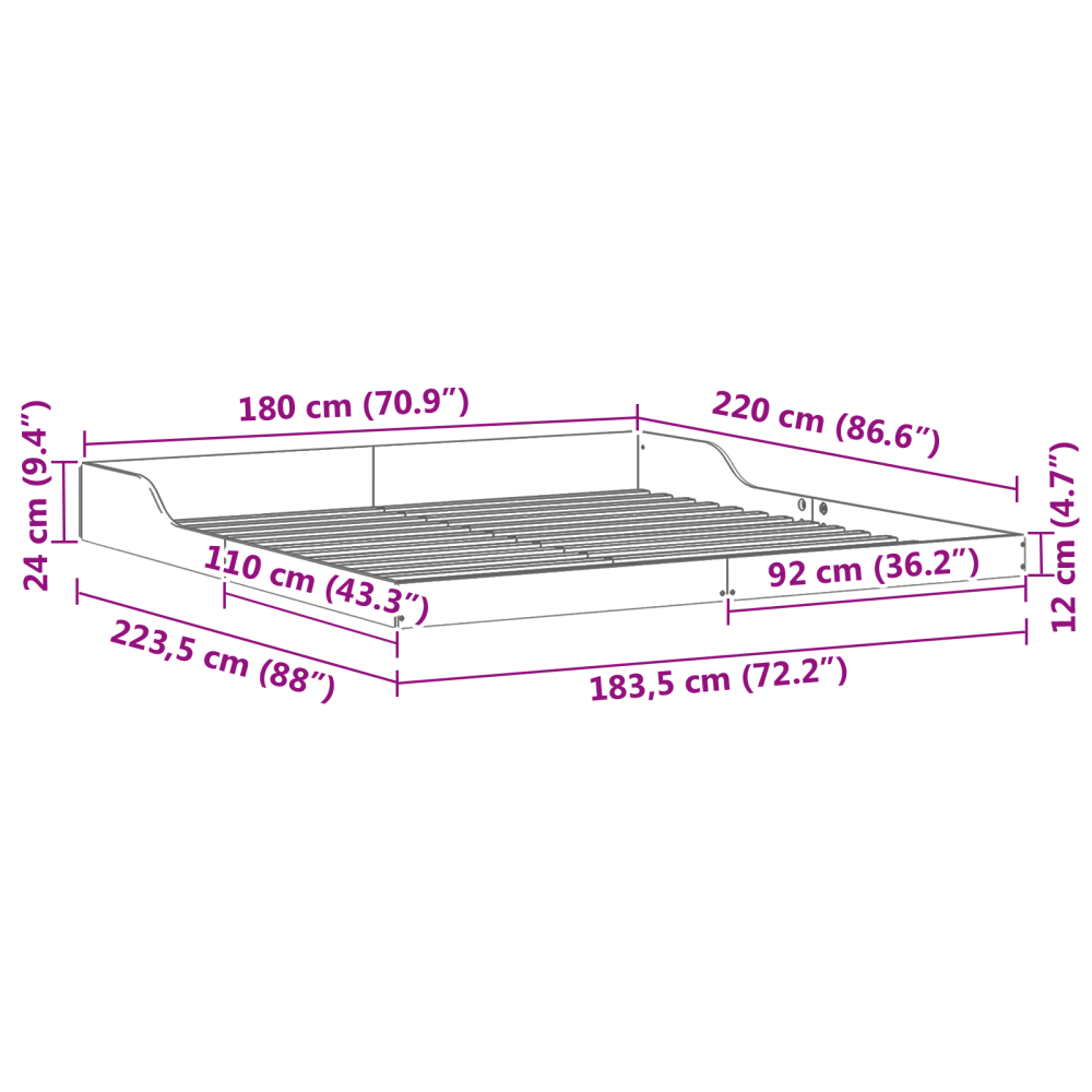 Produktbild för Sängram Vaxbrun 180 x 220 cm Massiv furu