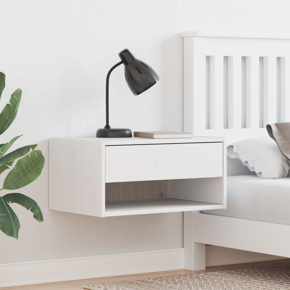 Produktbild för Sängbord med låda 2 pcs Vit 50 x 32,5 x 24 cm Massiv furu
