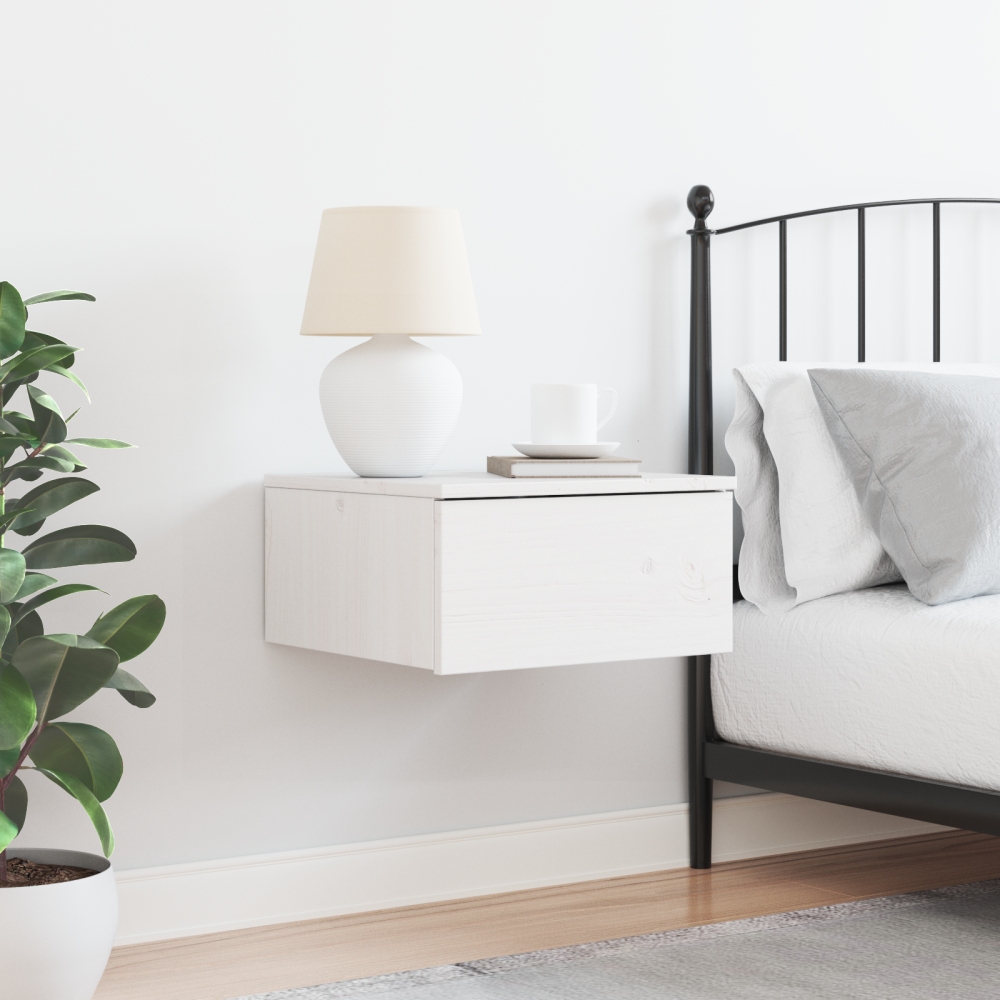 Produktbild för Sängbord med låda Vit 37 x 35 x 18,5 cm Massiv furu