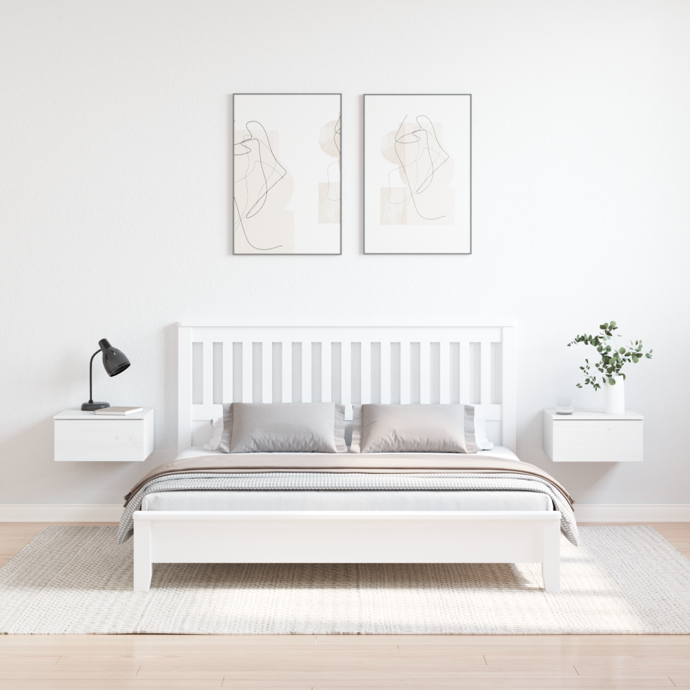Produktbild för Sängbord med låda 2 pcs Vit 37 x 35 x 18,5 cm Massiv furu