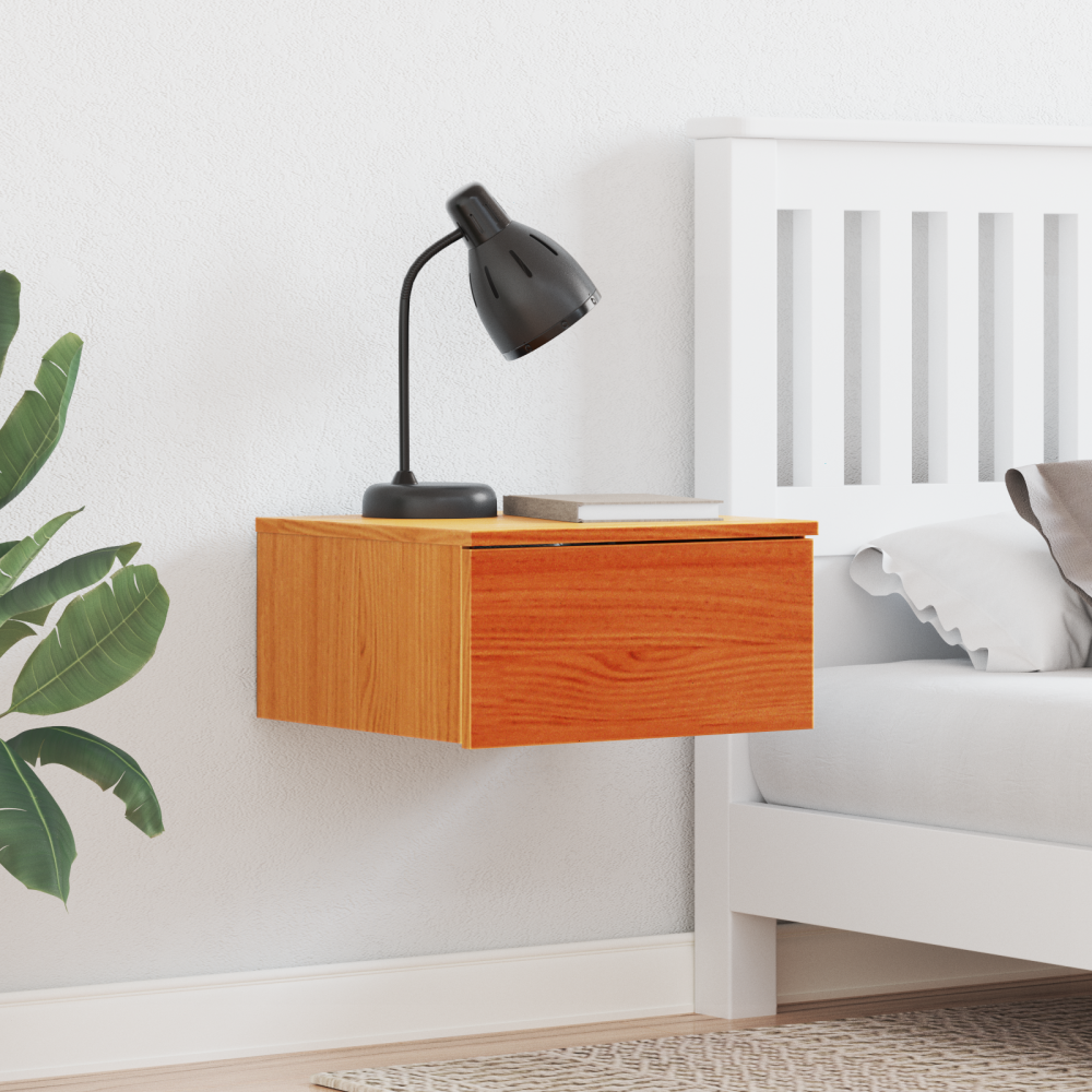 Produktbild för Sängbord med låda Vaxbrun 37 x 35 x 18,5 cm Massiv furu