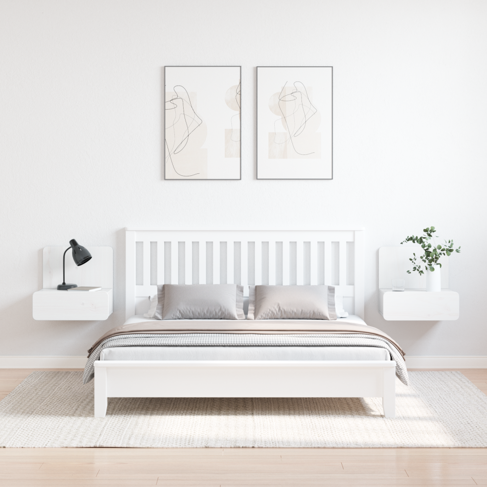 Produktbild för Sängbord med låda 2 pcs Vit 44 x 32,5 x 40 cm Massiv furu