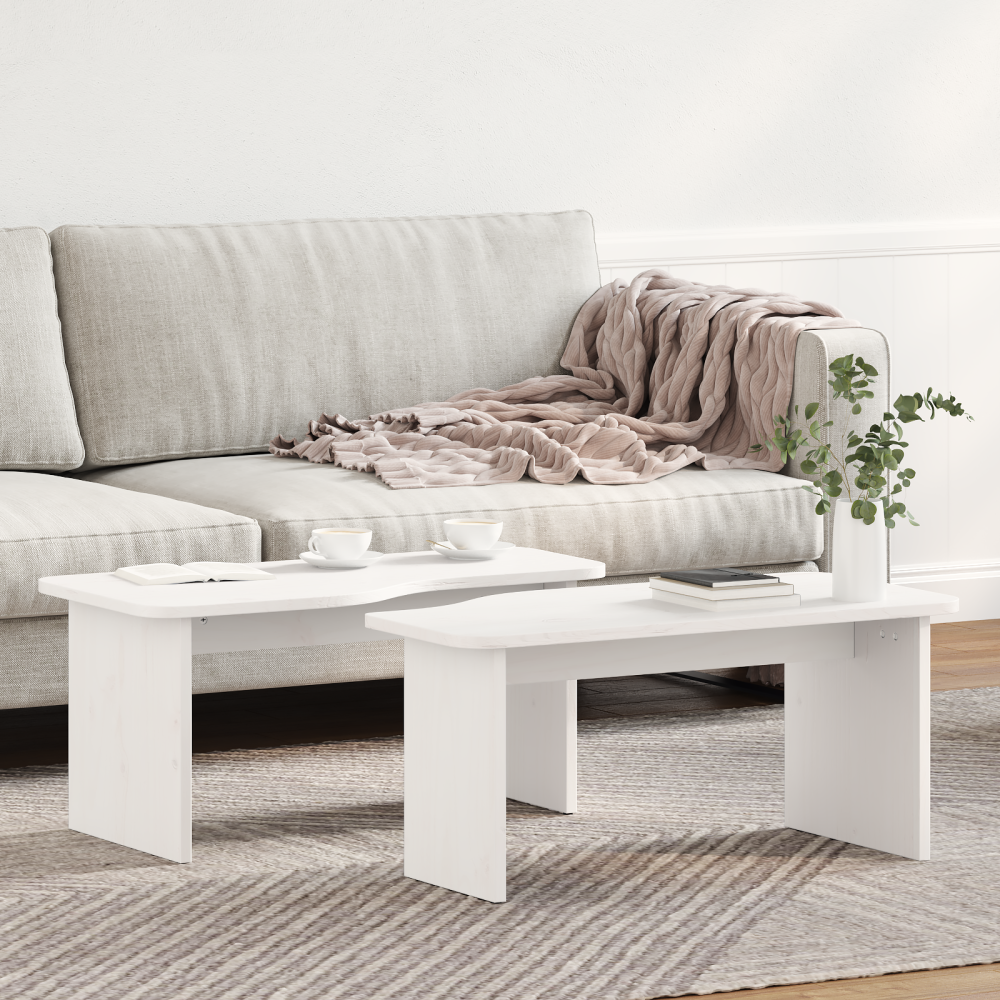 Produktbild för Kaffeebord 2 pcs Vit Massiv furu
