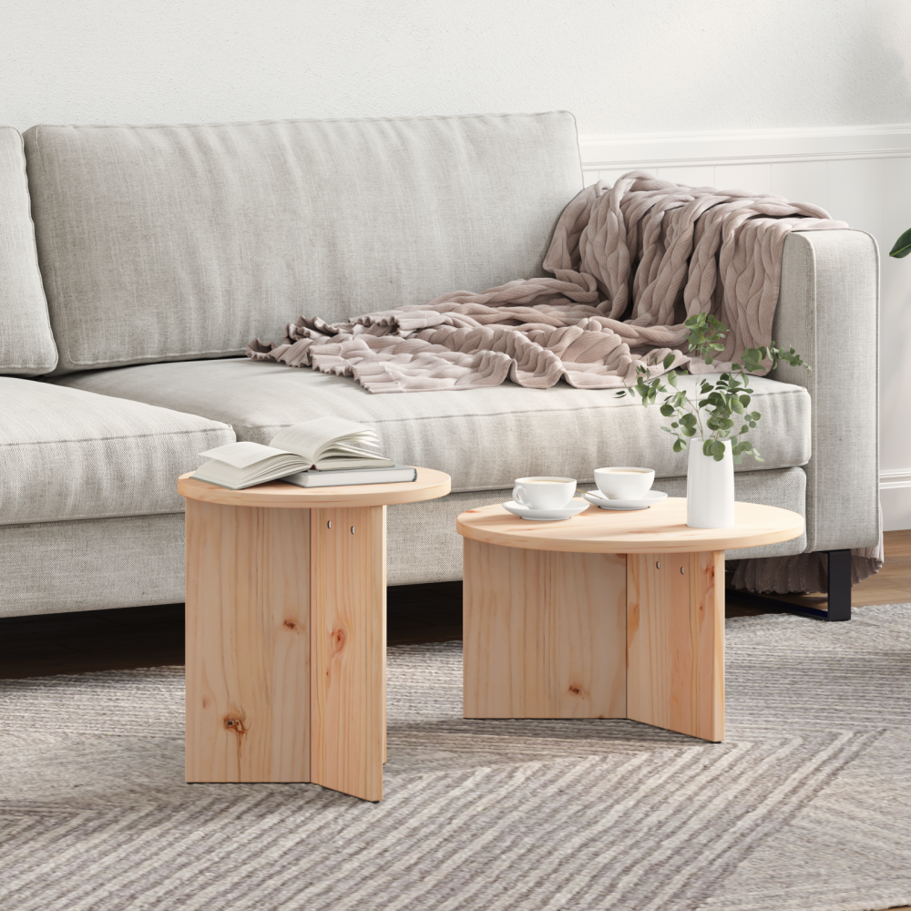 Produktbild för Kaffeebord 2 pcs Naturfärg Massivt tallträ