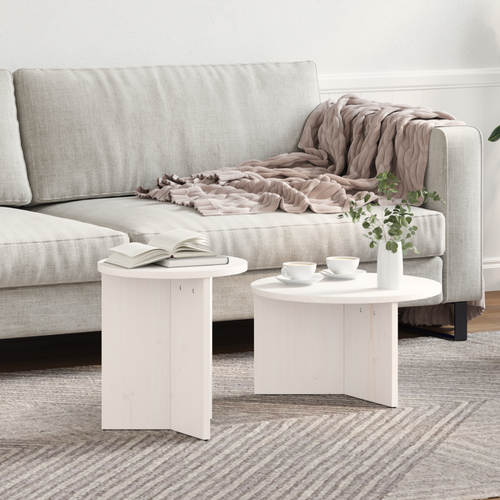 Produktbild för Kaffeebord 2 pcs Vit Massivt tallträ