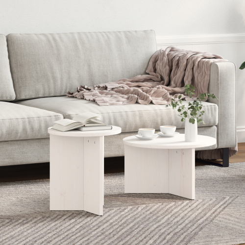 vidaXL Kaffeebord 2 pcs Vit Massivt tallträ
