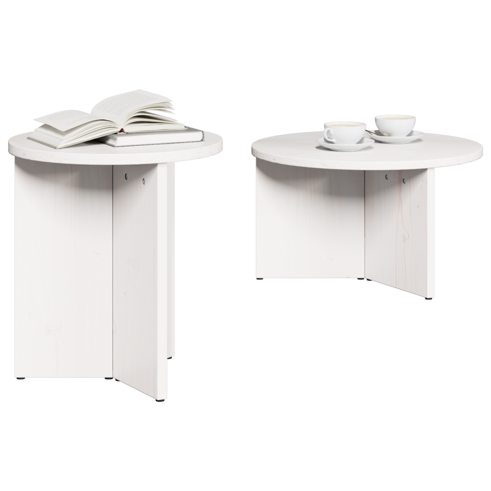 Produktbild för Kaffeebord 2 pcs Vit Massivt tallträ
