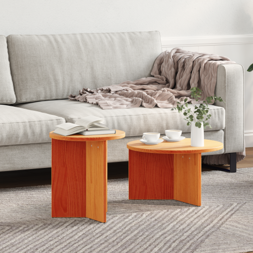 vidaXL Kaffeebord 2 pcs Vaxbrun Massivt tallträ