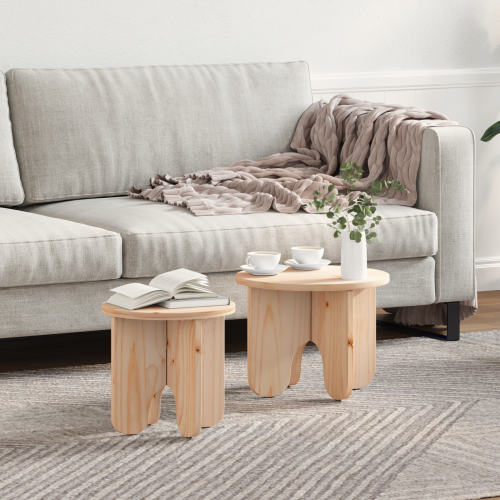vidaXL Kaffeebord 2 pcs Naturfärg Massivt tallträ
