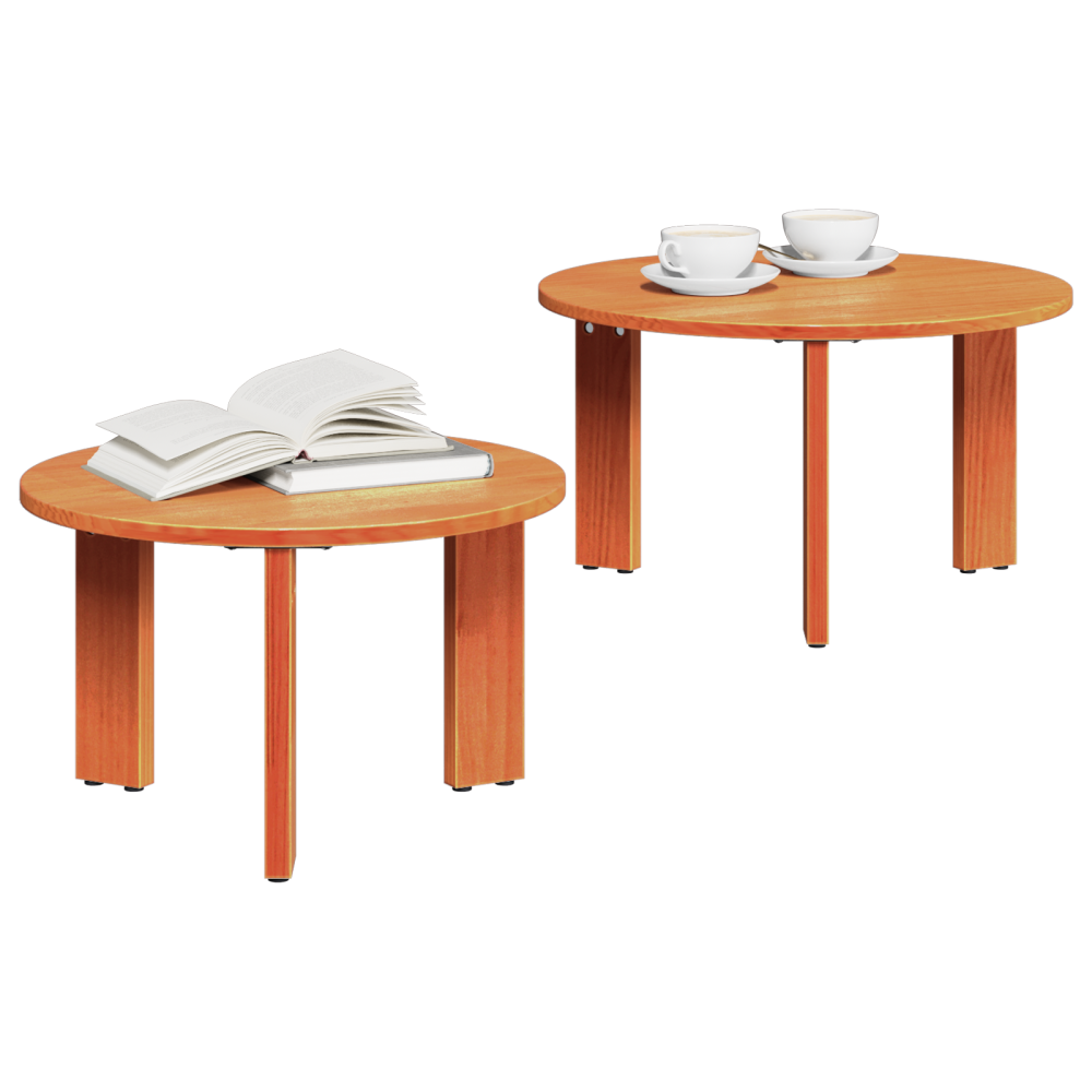 Produktbild för Kaffeebord 2 pcs Vaxbrun Massivt tallträ