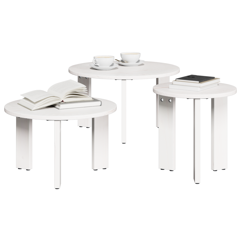 Produktbild för Kaffeebord 3 pcs Vit Massiv furu