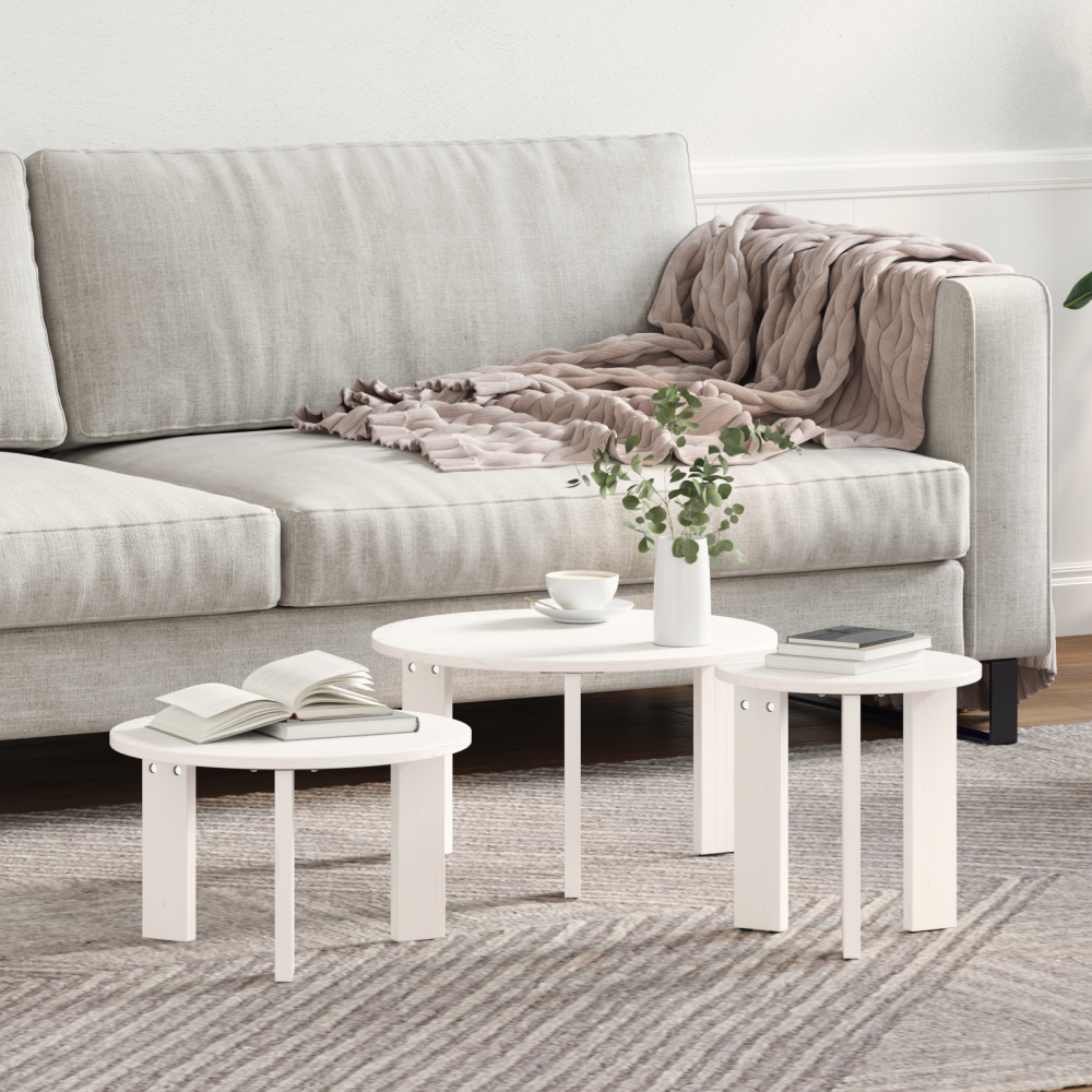 Produktbild för Kaffeebord 3 pcs Vit Massiv furu