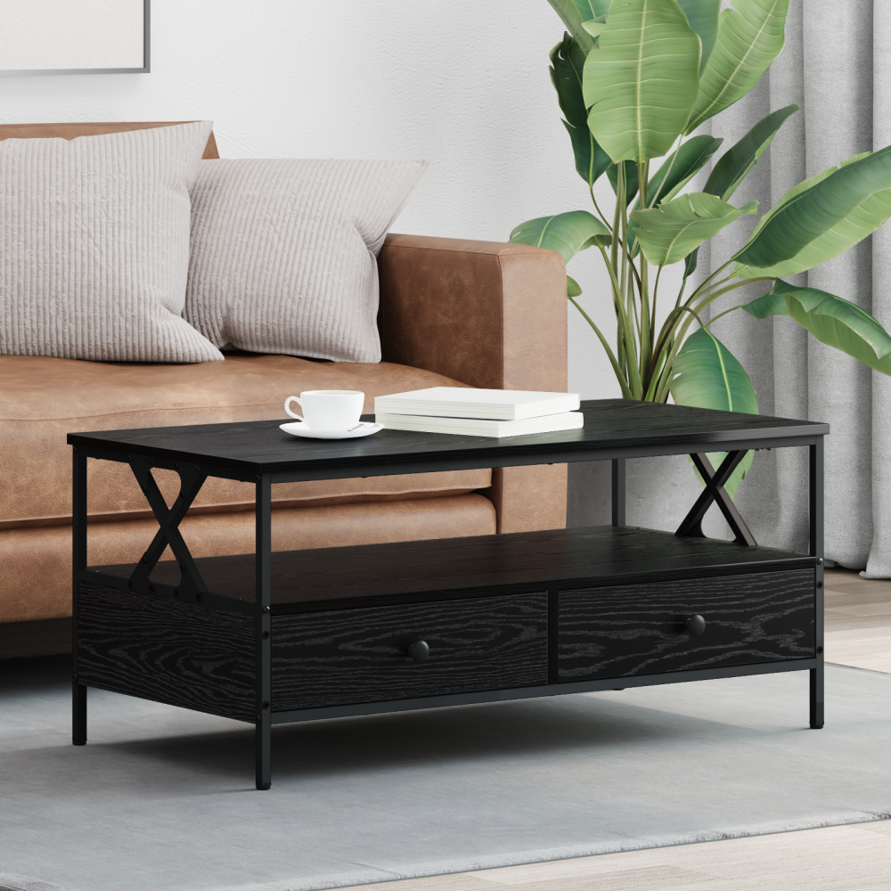 Produktbild för Kaffeebord Svart ek 100 x 51 x 45 cm Konstruerat trä
