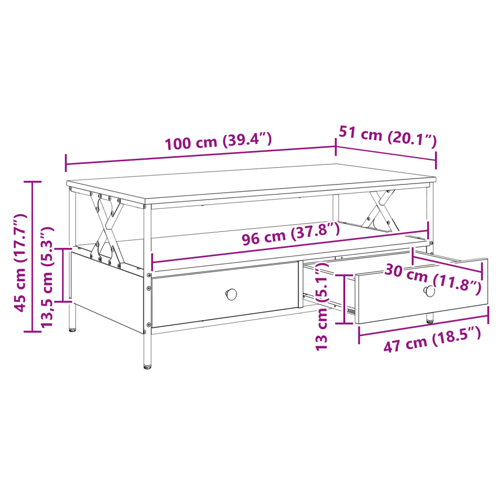 Produktbild för Kaffeebord Svart ek 100 x 51 x 45 cm Konstruerat trä