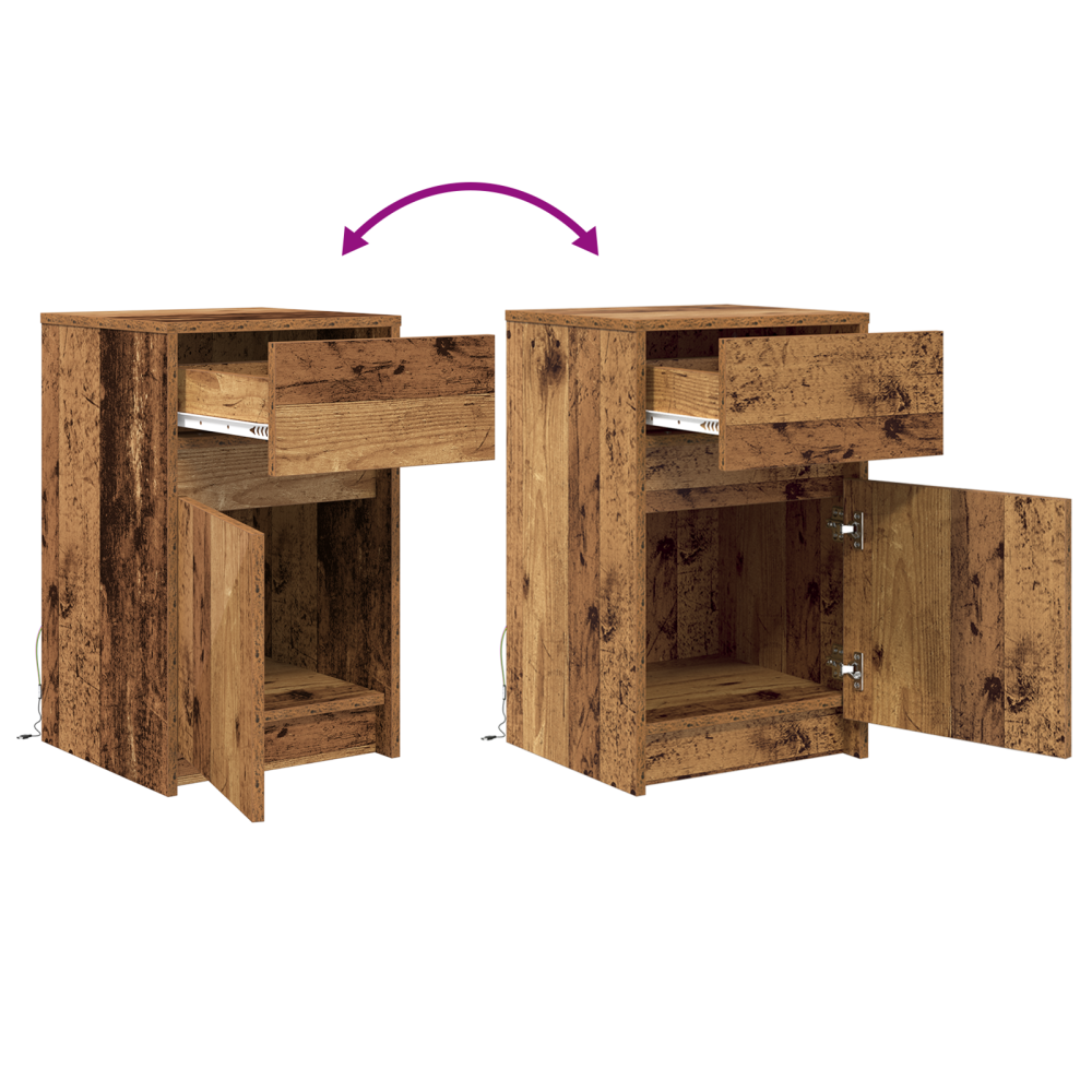 Produktbild för LED Sängbord Cabinet med låda 2 pcs Gammalt trä 38 x 34 x 61 cm