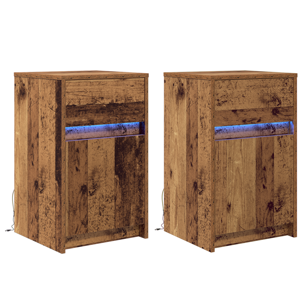 Produktbild för LED Sängbord Cabinet med låda 2 pcs Gammalt trä 38 x 34 x 61 cm