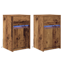Produktbild för LED Sängbord Cabinet med låda 2 pcs Gammalt trä 38 x 34 x 61 cm