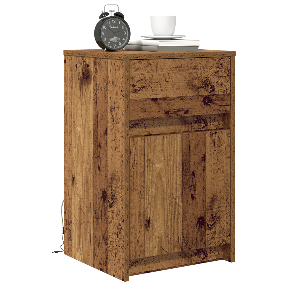 Produktbild för LED Sängbord Cabinet med låda 2 pcs Gammalt trä 38 x 34 x 61 cm