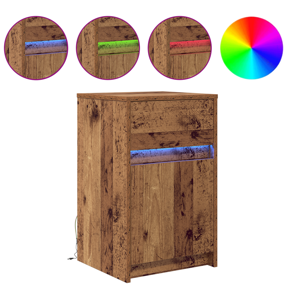 Produktbild för LED Sängbord Cabinet med låda 2 pcs Gammalt trä 38 x 34 x 61 cm