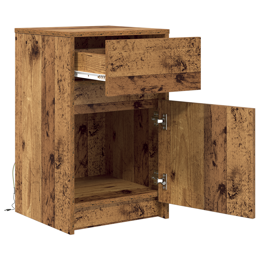 Produktbild för LED Sängbord Cabinet med låda 2 pcs Gammalt trä 38 x 34 x 61 cm