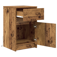 Produktbild för LED Sängbord Cabinet med låda 2 pcs Gammalt trä 38 x 34 x 61 cm