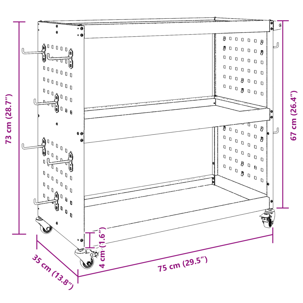 Produktbild för Verktygsvagn med hylla Olivgrön 75 x 35 x 73 cm Kallvalsat stål