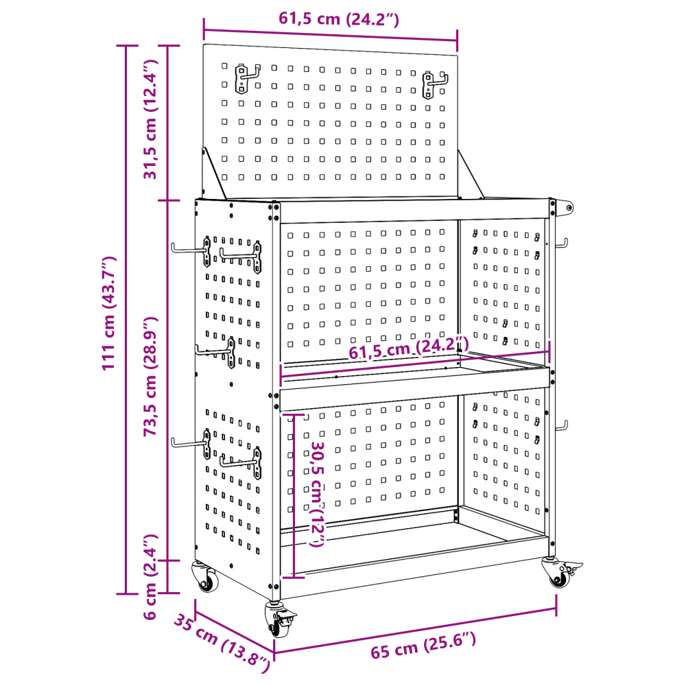 Produktbild för Verktygsvagn med hjul Antracit 65 x 35 x 111 cm Kallvalsat stål
