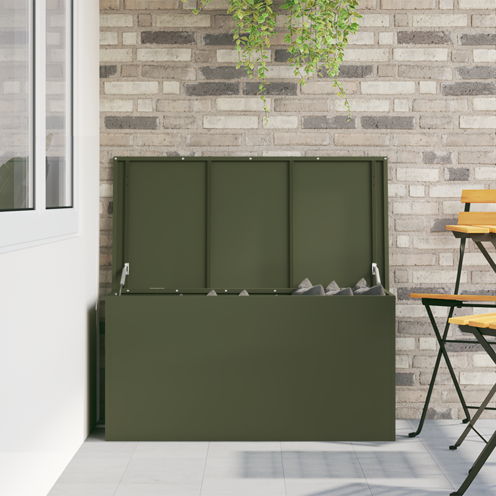 Produktbild för Utomhusförvaringslåda Olivgrön 100 x 50,5 x 50 cm Stål