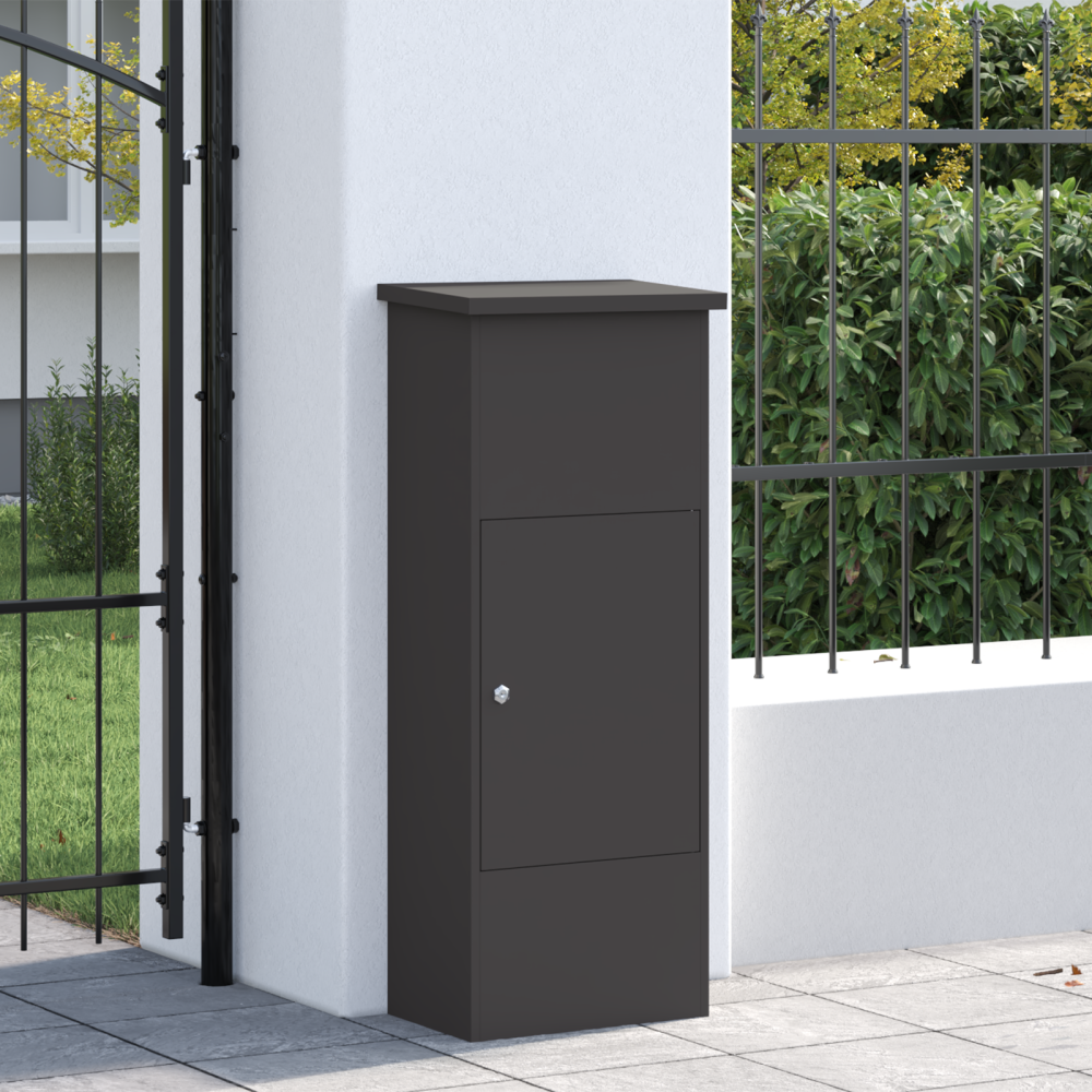Produktbild för Paketbox med lagring med dörr Svart 44,5 x 29 x 110,5 cm Stål