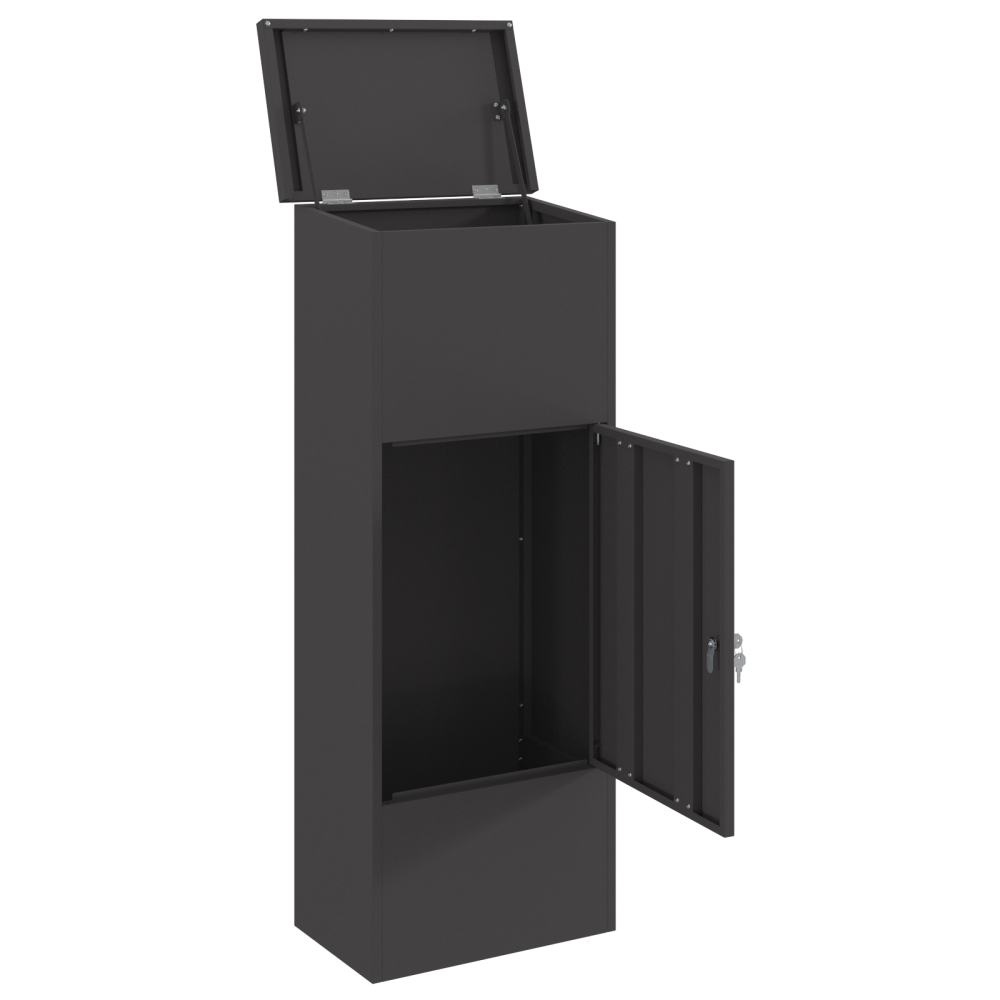 Produktbild för Paketbox med lagring med dörr Svart 44,5 x 29 x 110,5 cm Stål