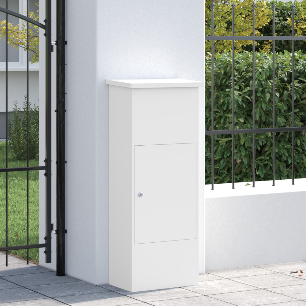 Produktbild för Paketbox med lagring med dörr Vit 44,5 x 29 x 110,5 cm Stål
