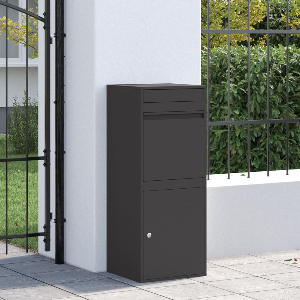 Produktbild för Paketbox med lagring med dörr Svart 41 x 38 x 103 cm Stål