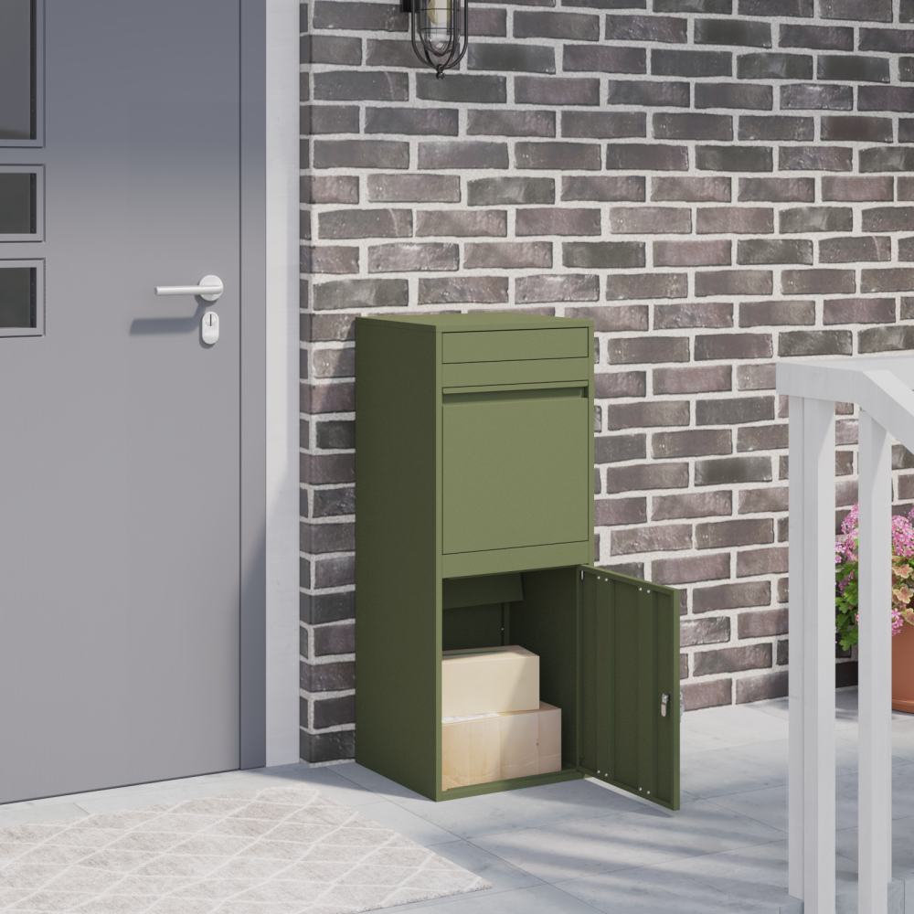 Produktbild för Paketbox med lagring med dörr Olivgrön 41 x 38 x 103 cm Stål