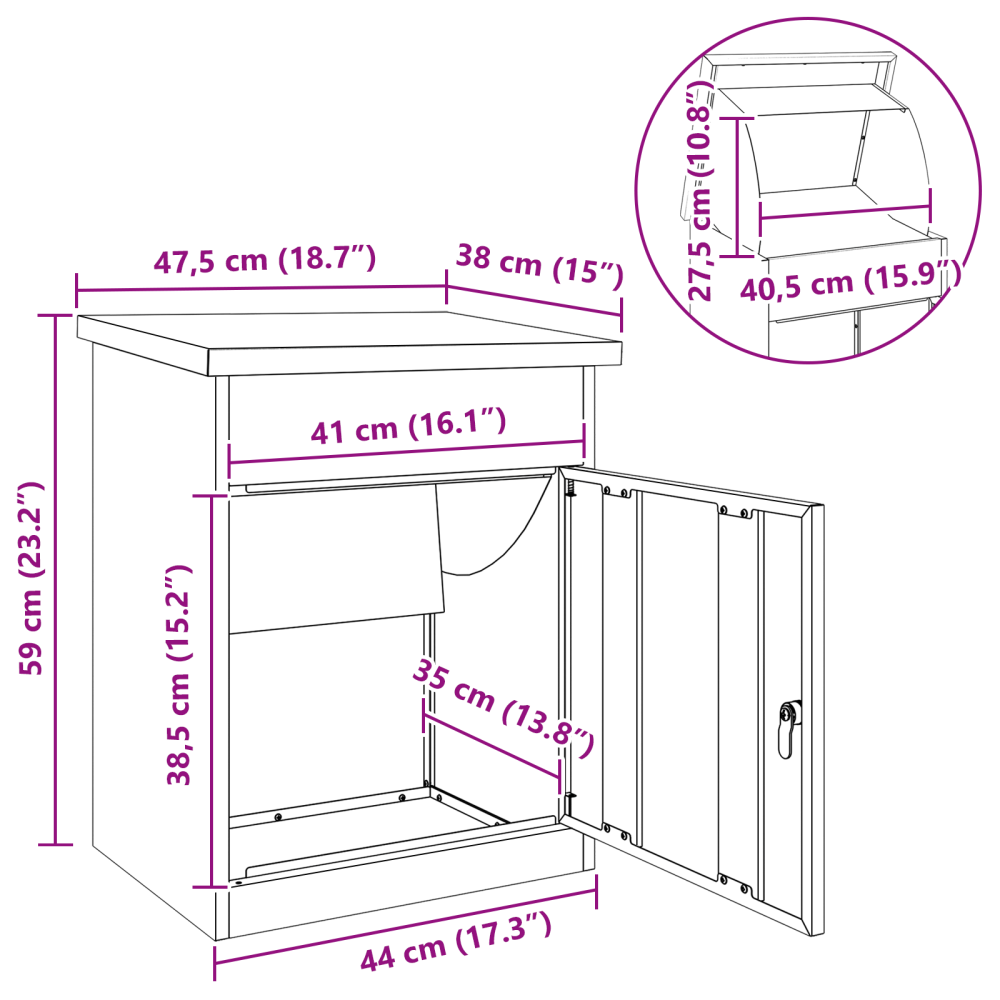 Produktbild för Paketbox med lagring Silver 47,5 x 38 x 59 cm Rostfritt stål