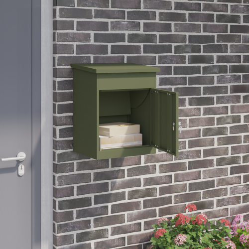 vidaXL Paketbox med lagring med dörr Olivgrön 47.5 x 38 x 59 cm Stål